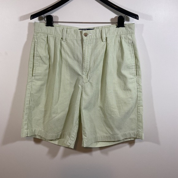 Polo Ralph Lauren Other - Polo Ralph Lauren Tyler Short Mens 33 Green White Striped Seersucker Pleated VTG